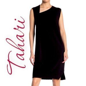 NWOT Tahari‎ Black French Terry Asymmetric Sleeveless Shift Dress, Size Small